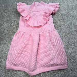 Janie and Jack Pink Textured Knit Ruffle Dress Baby Girl 6-12 Months Cap Sleeve